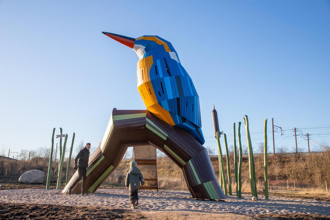 Giant wooden kingfisher bird playground