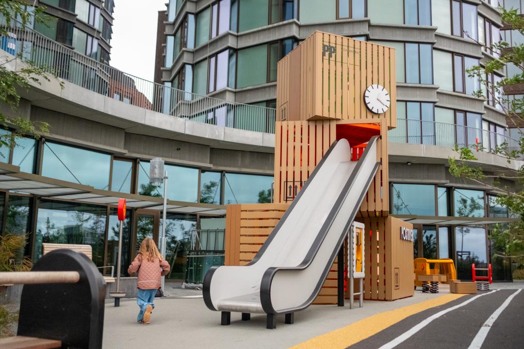 Post-themed playground in urban area