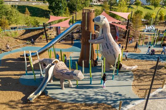 Huge wooden otter playground features