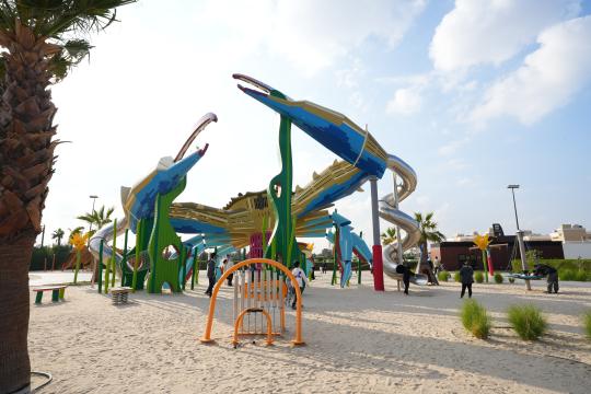 Gigantic wooden crab playground structure