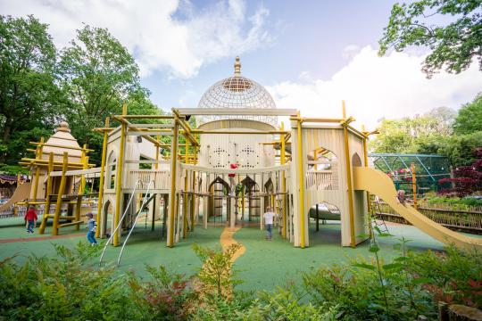 kids playing at indian temple themed playground