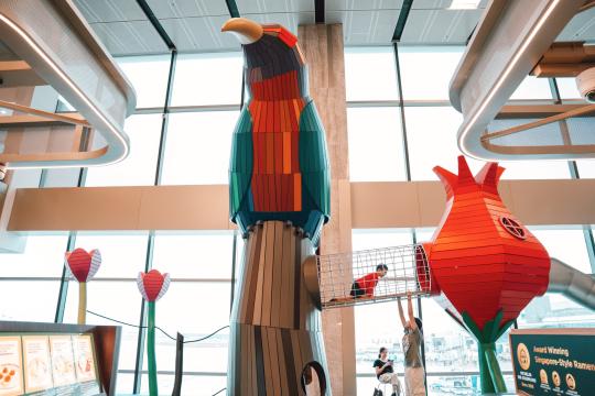 Wooden bird playground at Changi Airport