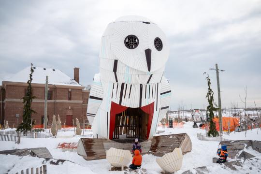 Huge snowy owl wooden theatre and playground