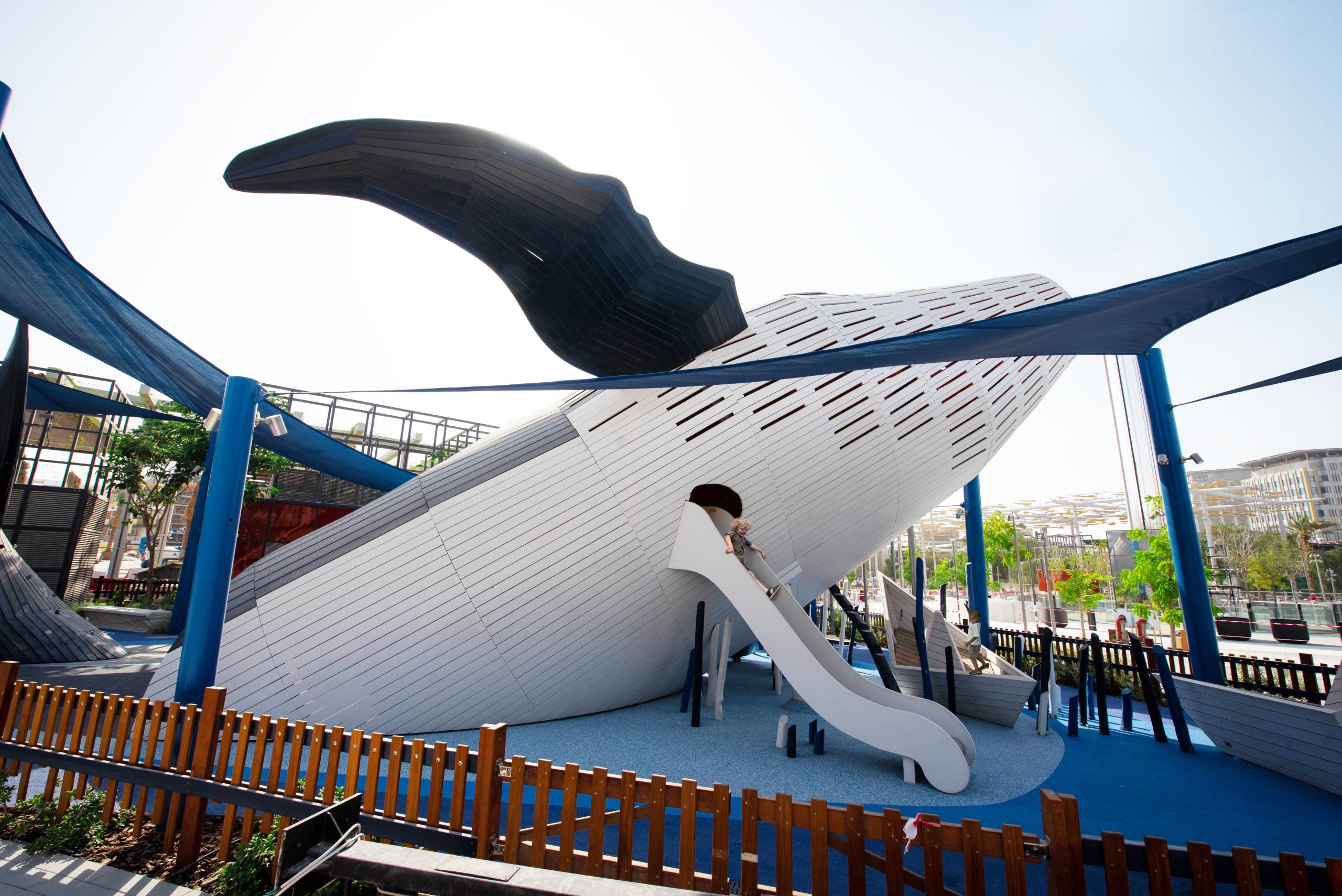 Children playing at whale playground, MONSTRUM EXPO 2020