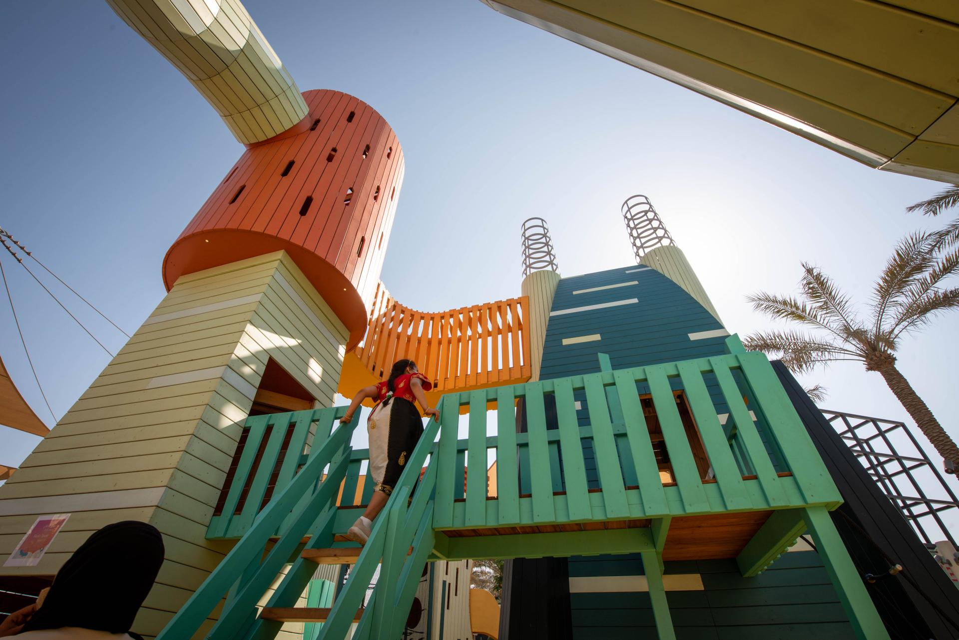 Kids playing at Future City playground, EXPO 2020, MONSTRUM