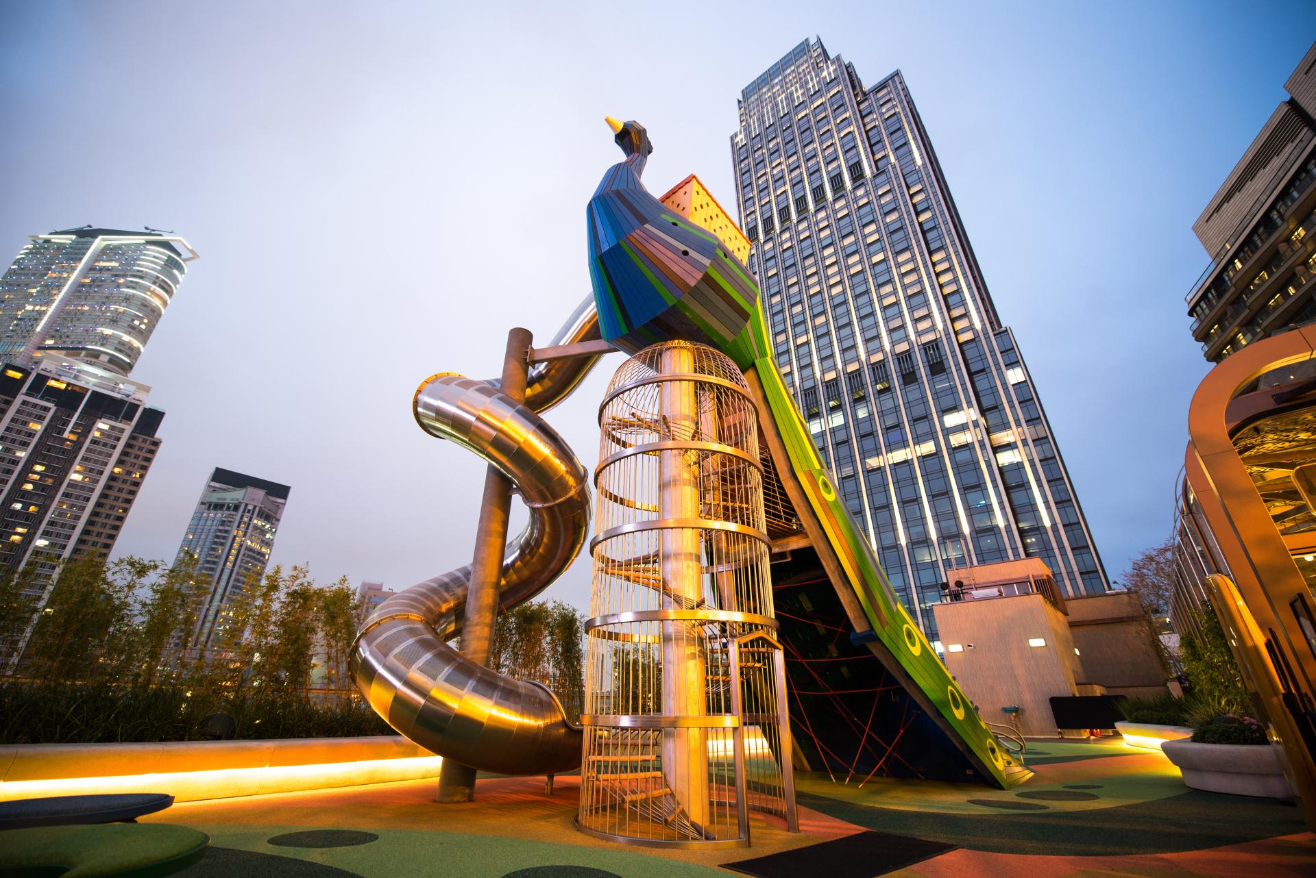 Peacock playground with slide, Hong Kong
