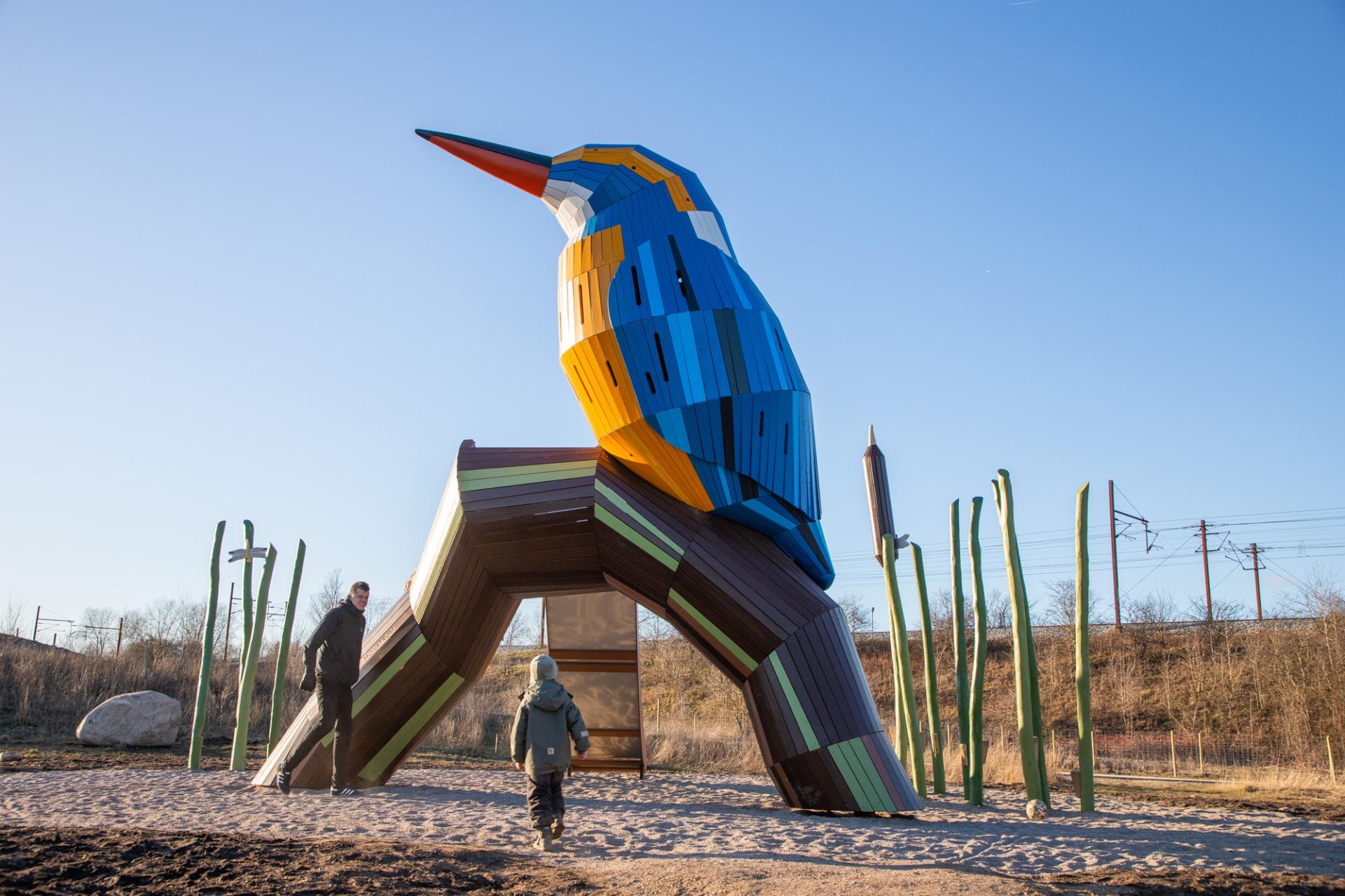 A wooden kingfisher playground structure