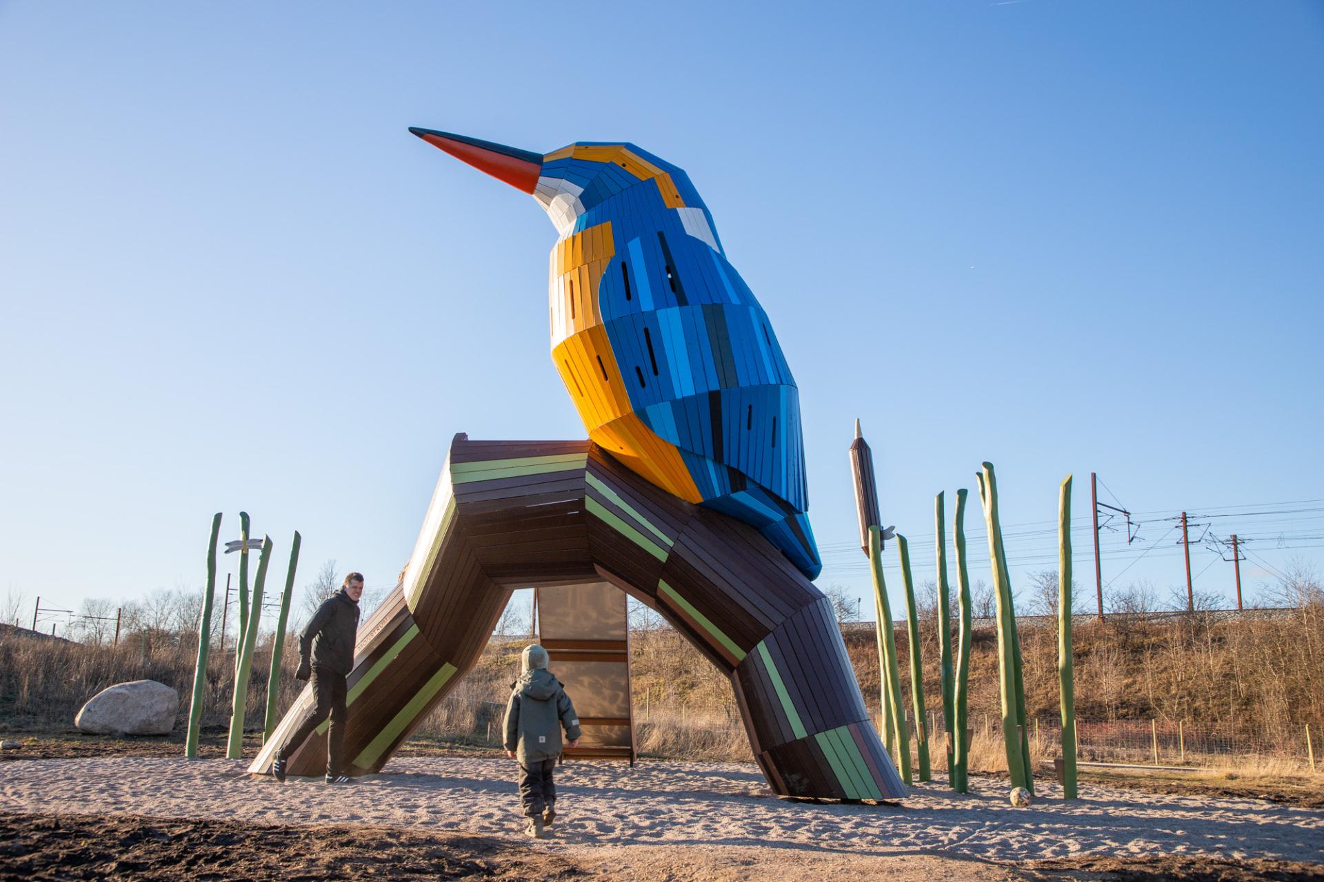 Huge wooden kingfisher playground climber