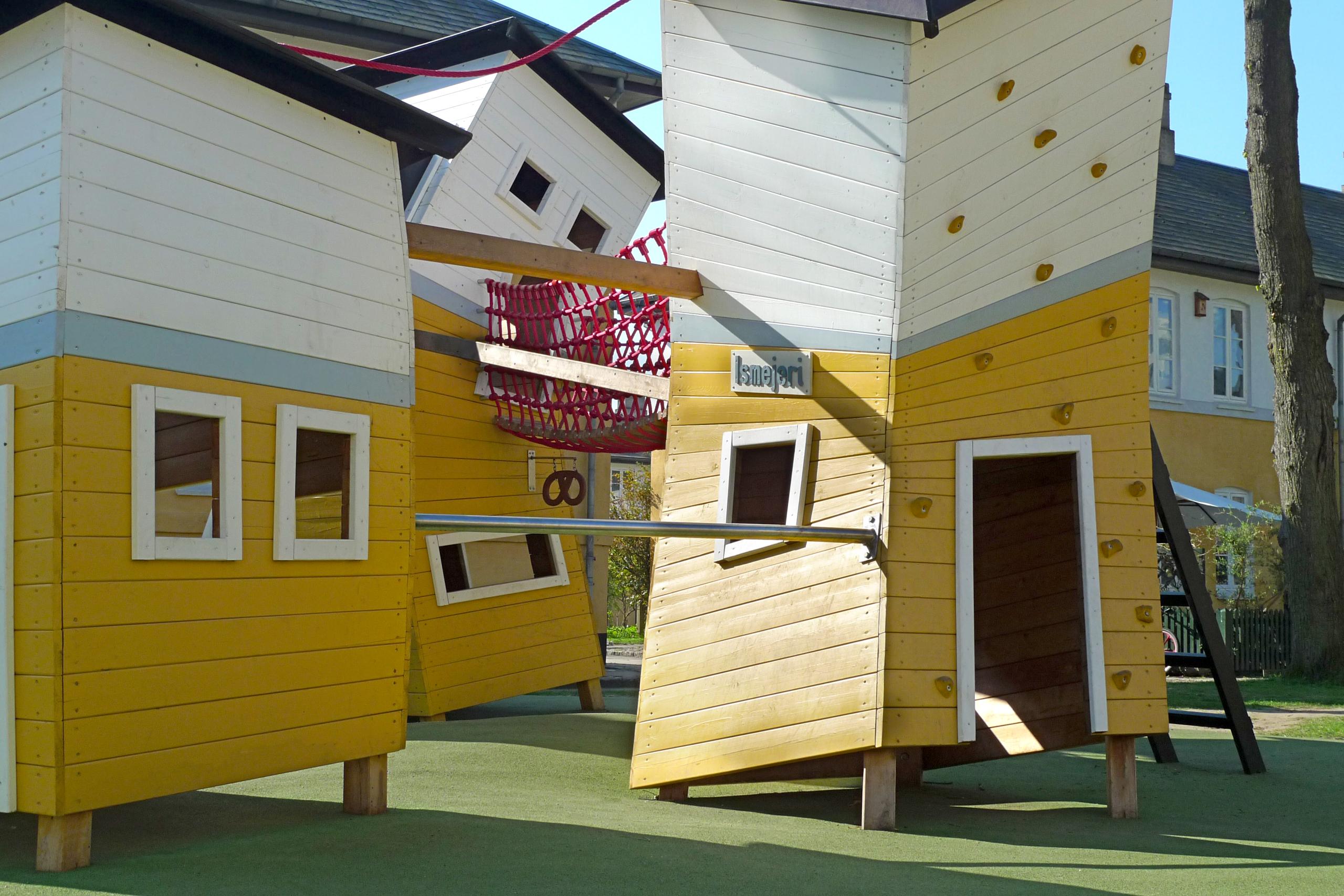 Crooked house playground design by MONSTRUM Playgrounds