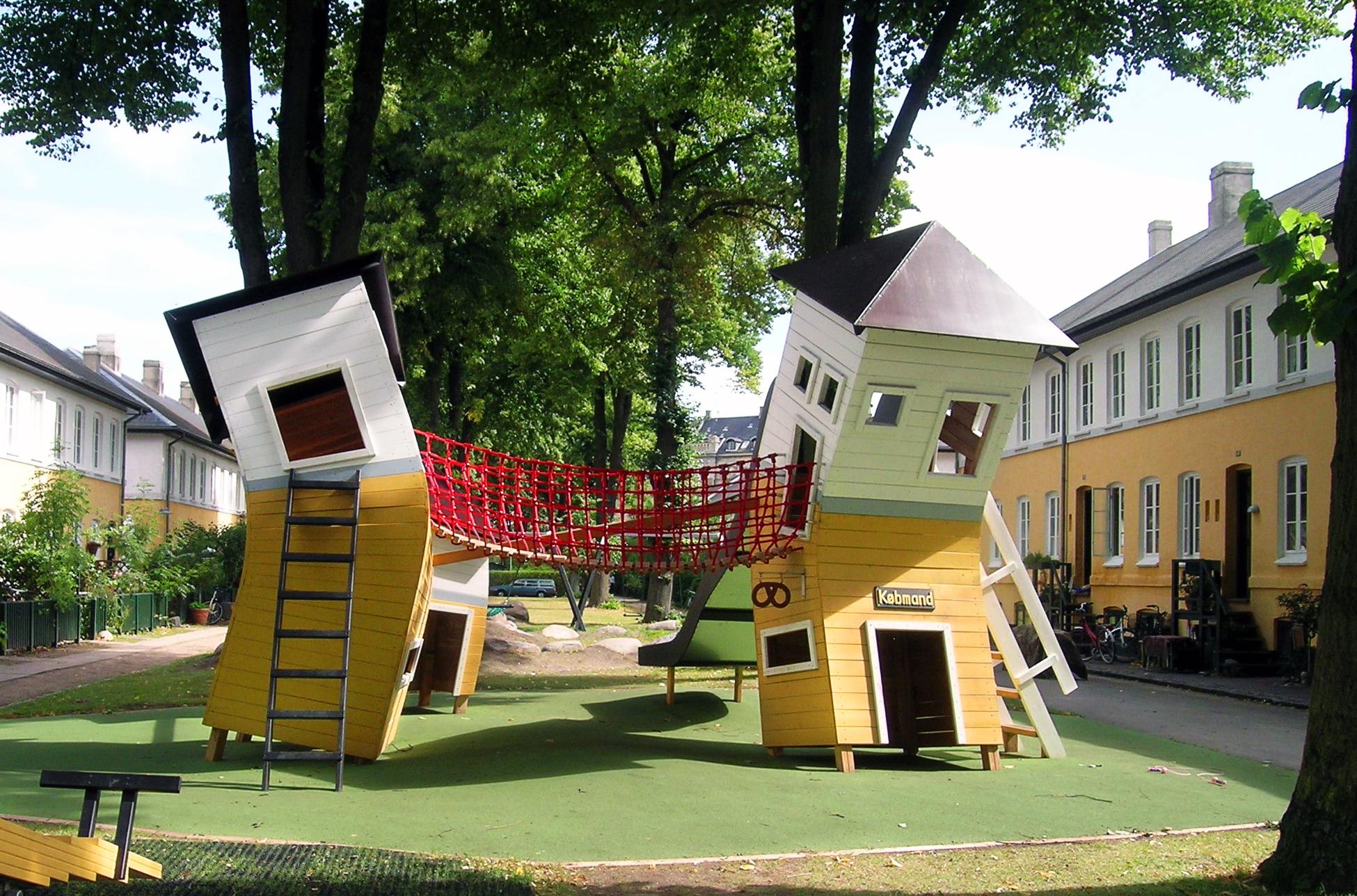 Crooked house wooden playground by MONSTRUM Playgrounds