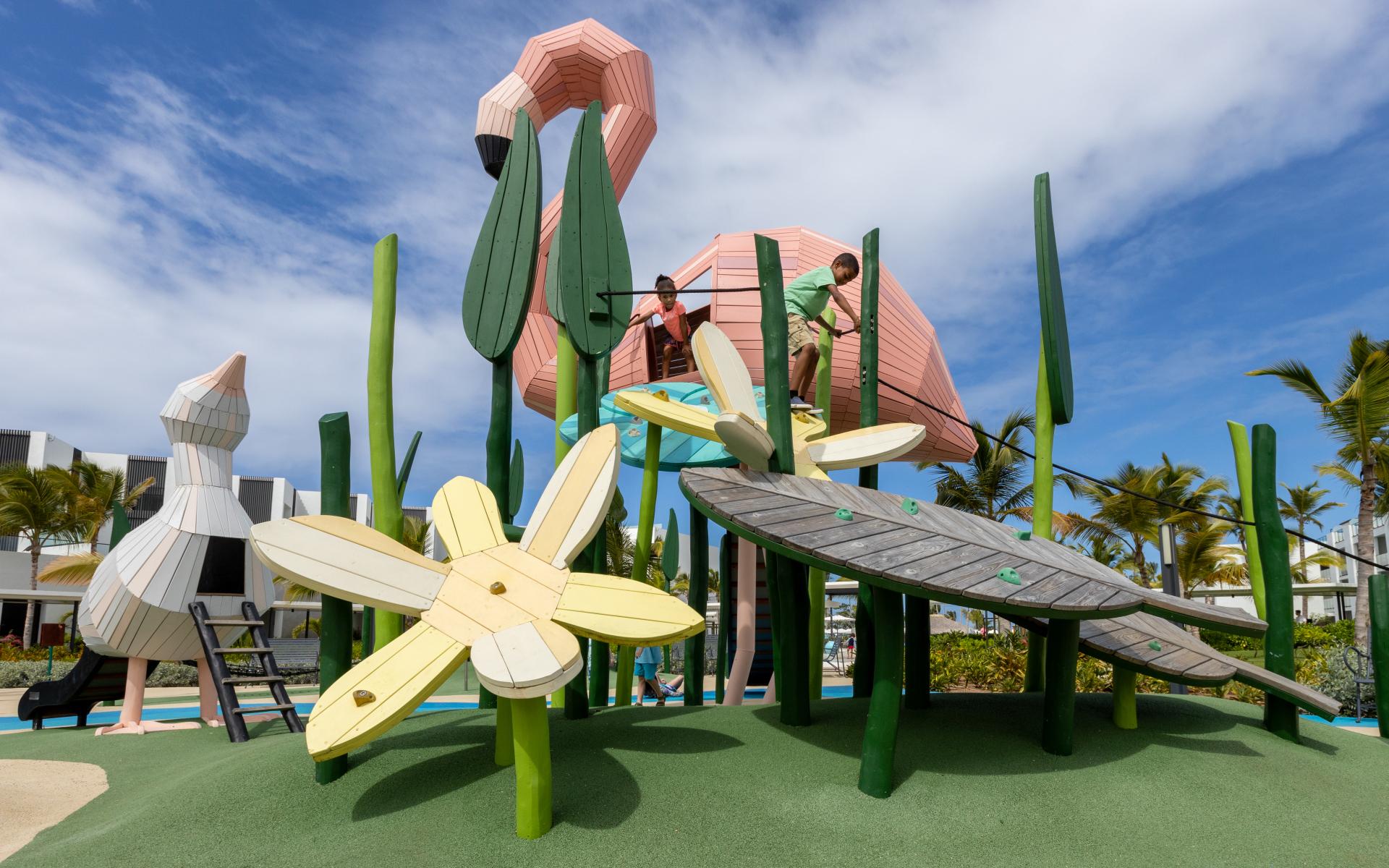 Flamingo playground with kids playing