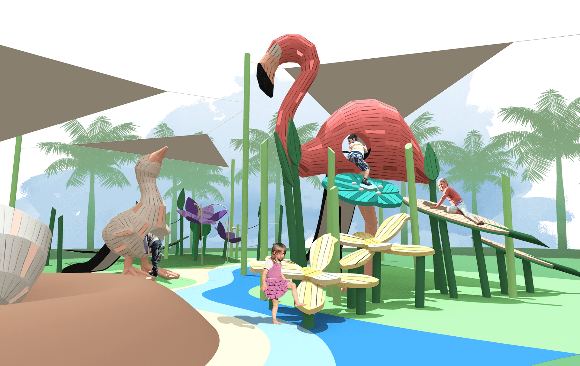 Sketch of flamingo playground