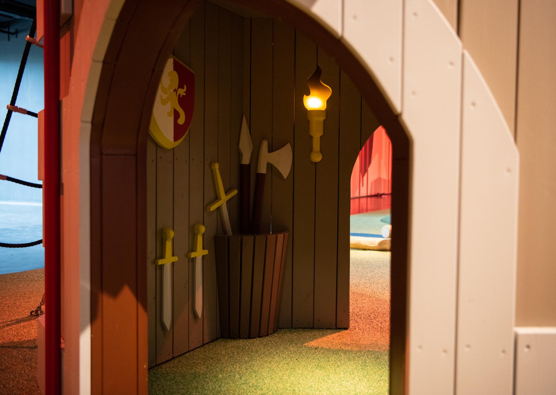 Inside details of castle at playground