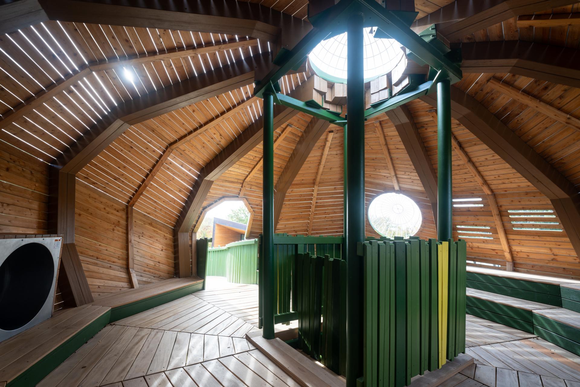 The interior classroom of wooden tree play equipment