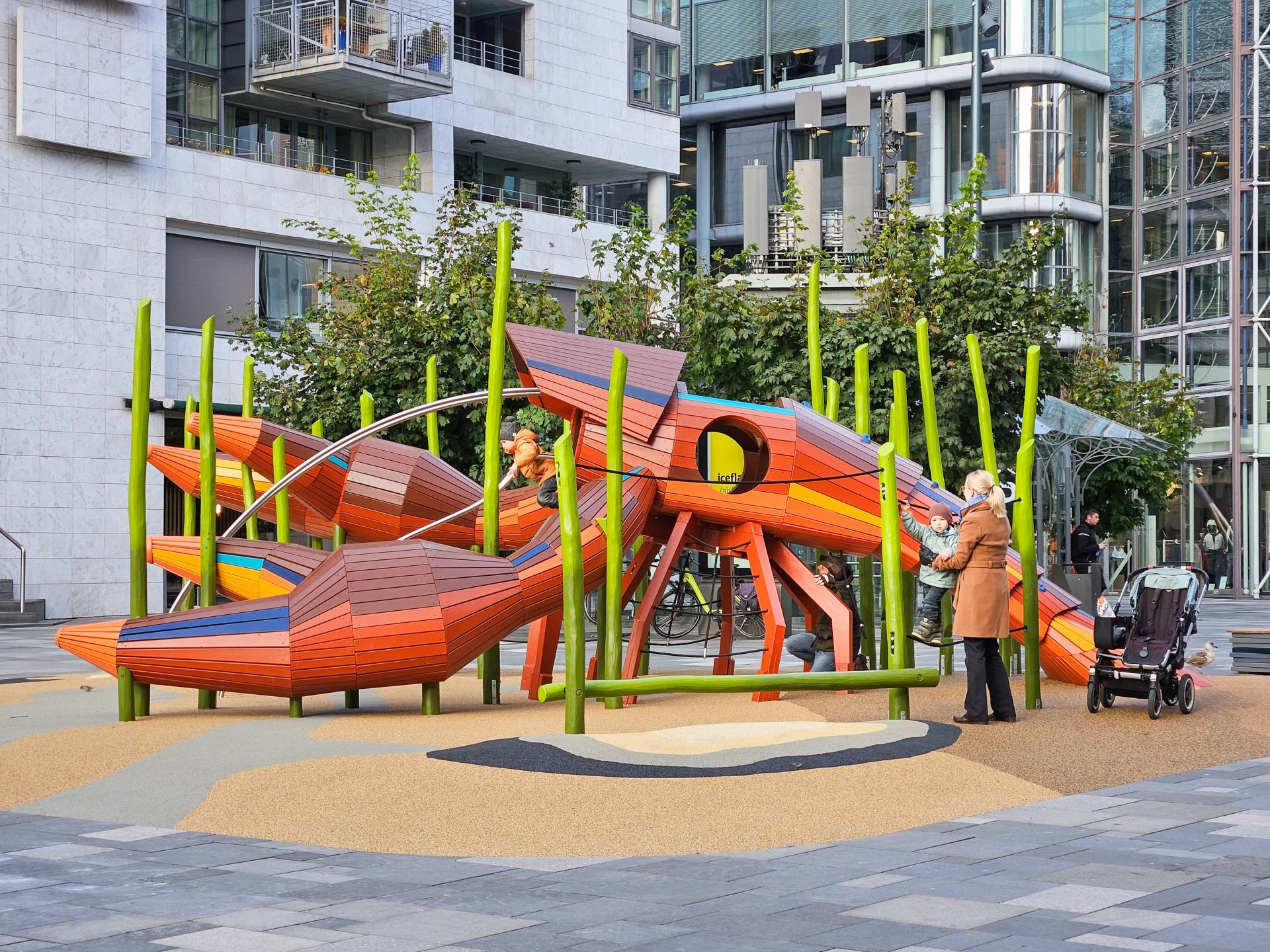 Side view of Lobster play structure at MONSTRUM playground