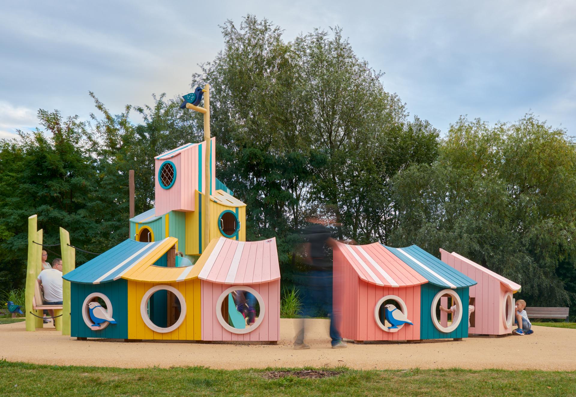 Wooden birdhouses at MONSTRUM playground