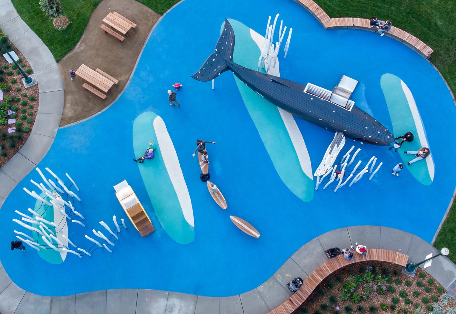 Colourful whale playground from above