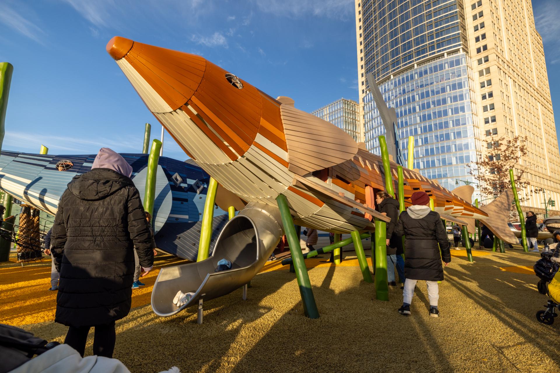 Shortnose sturgeon wooden playground structure