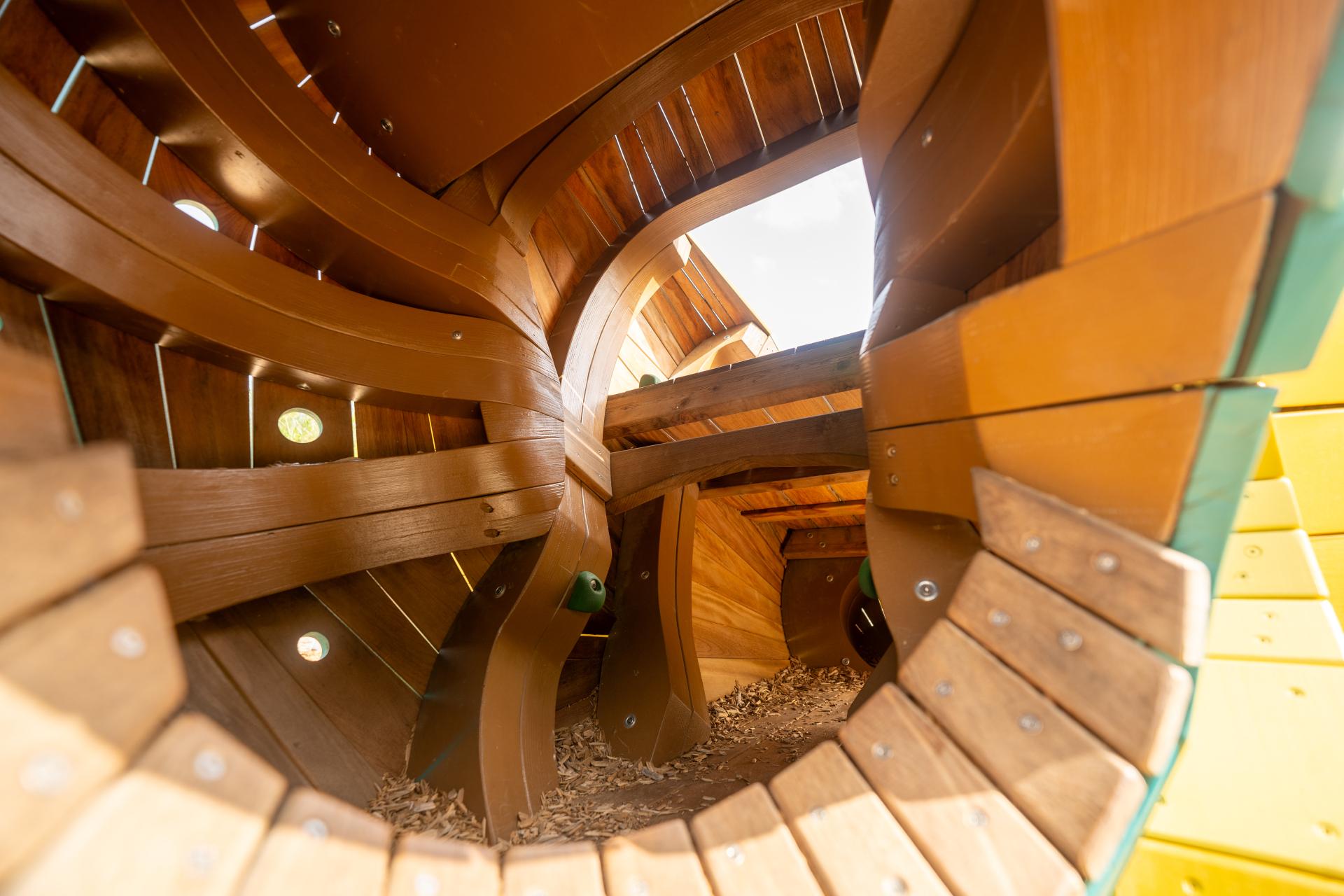 Details of wooden insides of playground bullfrog