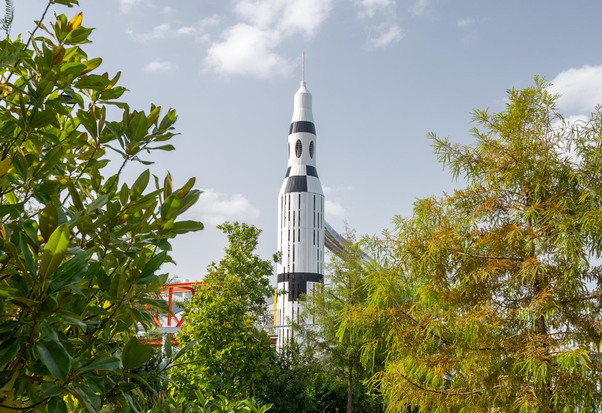 Huge playground rocket at Hermann Park