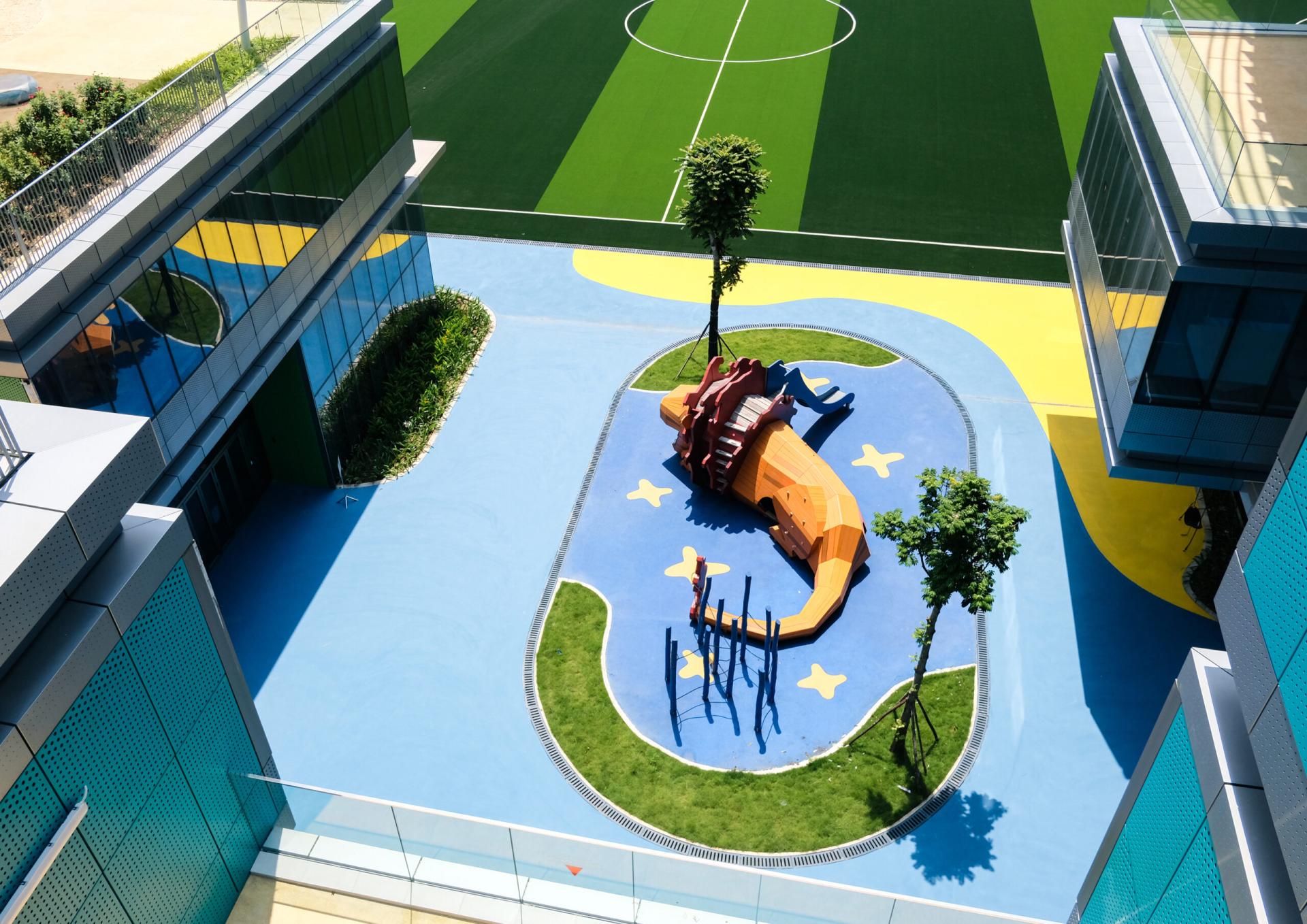 Aerial view of wooden lion playground