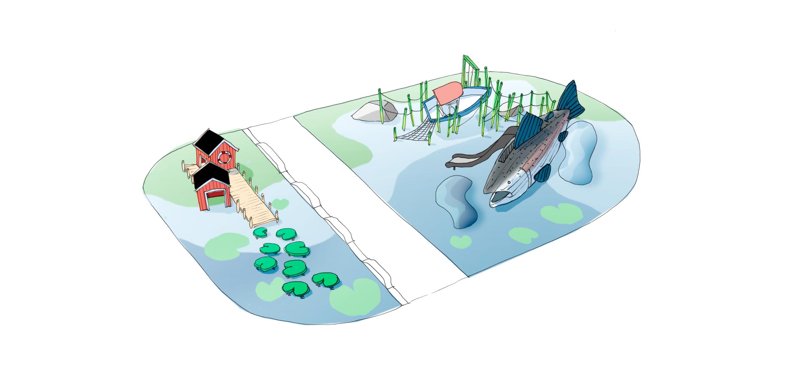 Salmon and the Fishing Boat playground drawing sketch MONSTRUM