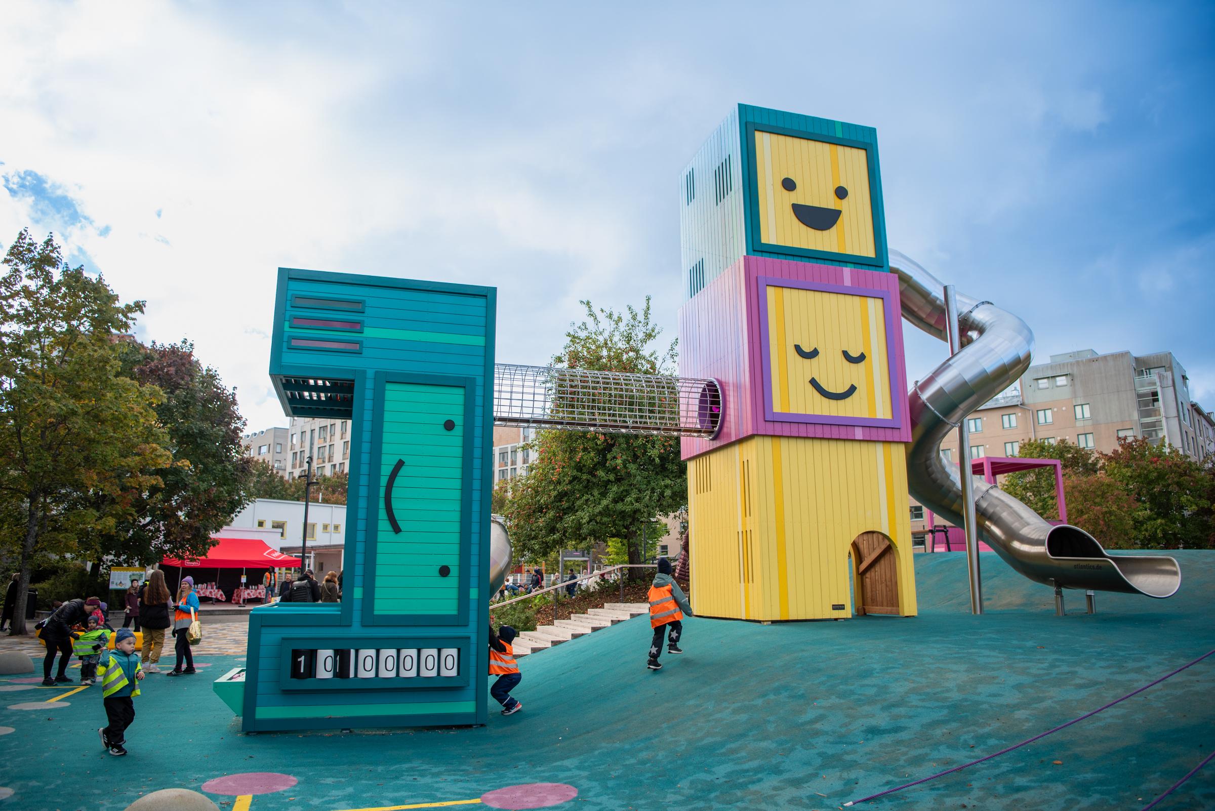 Huge wooden playground towers