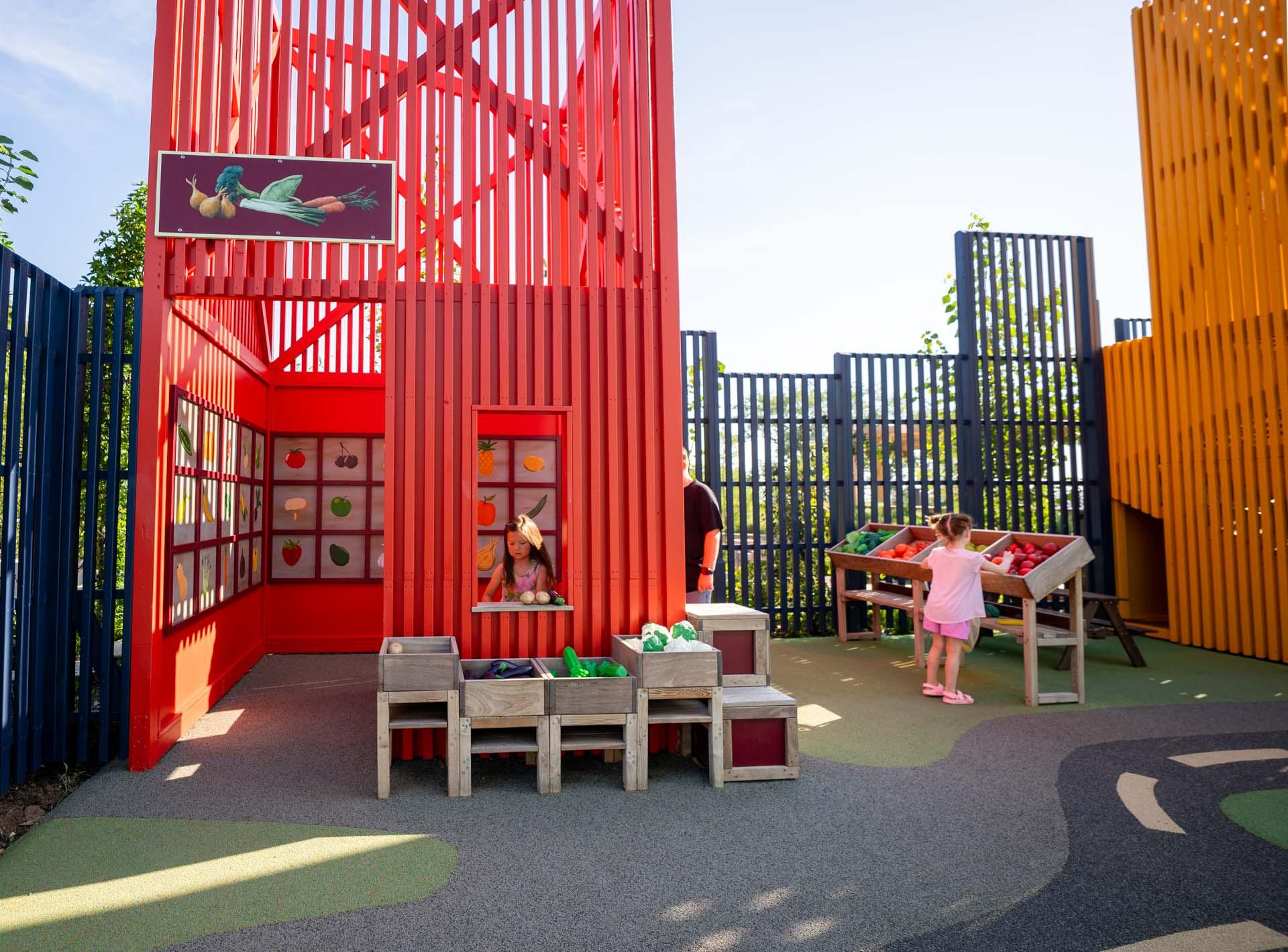 Playground market place with big wooden towers