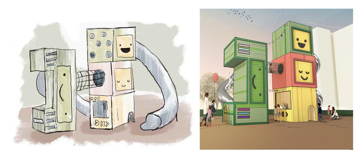 Sketches of computer-themed playground design