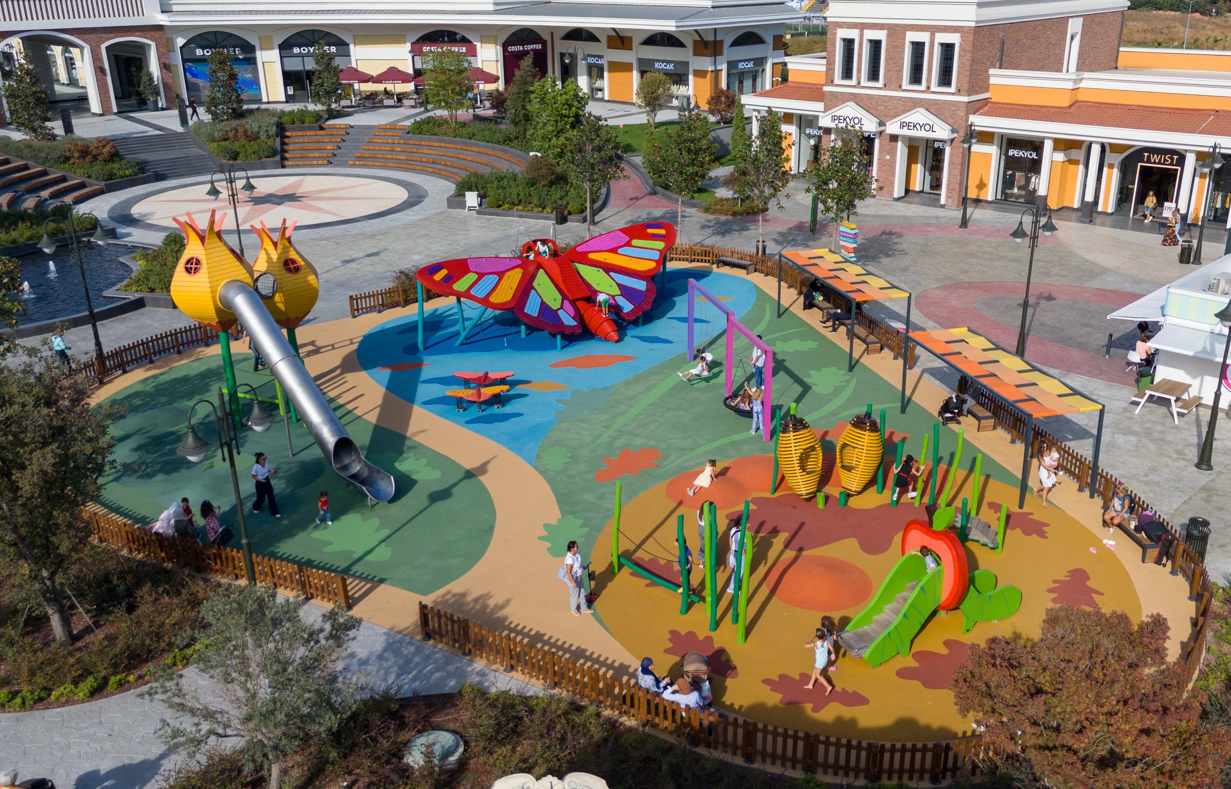 Aerial view of butterfly themed playground