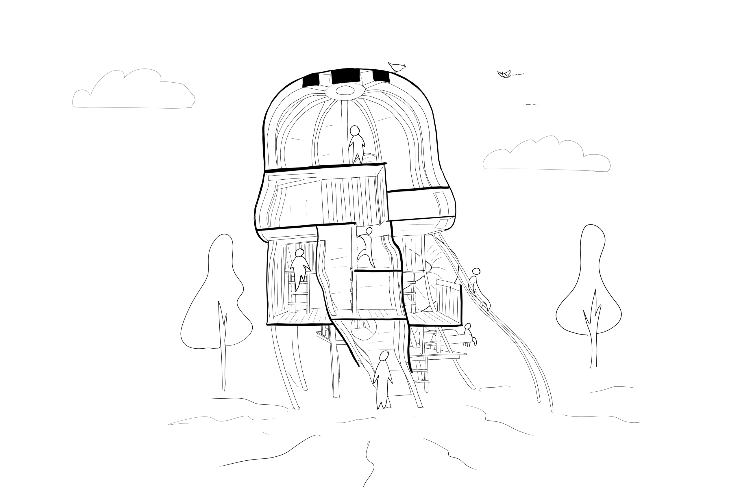 Sketch of inside details of jellyfish playground structure