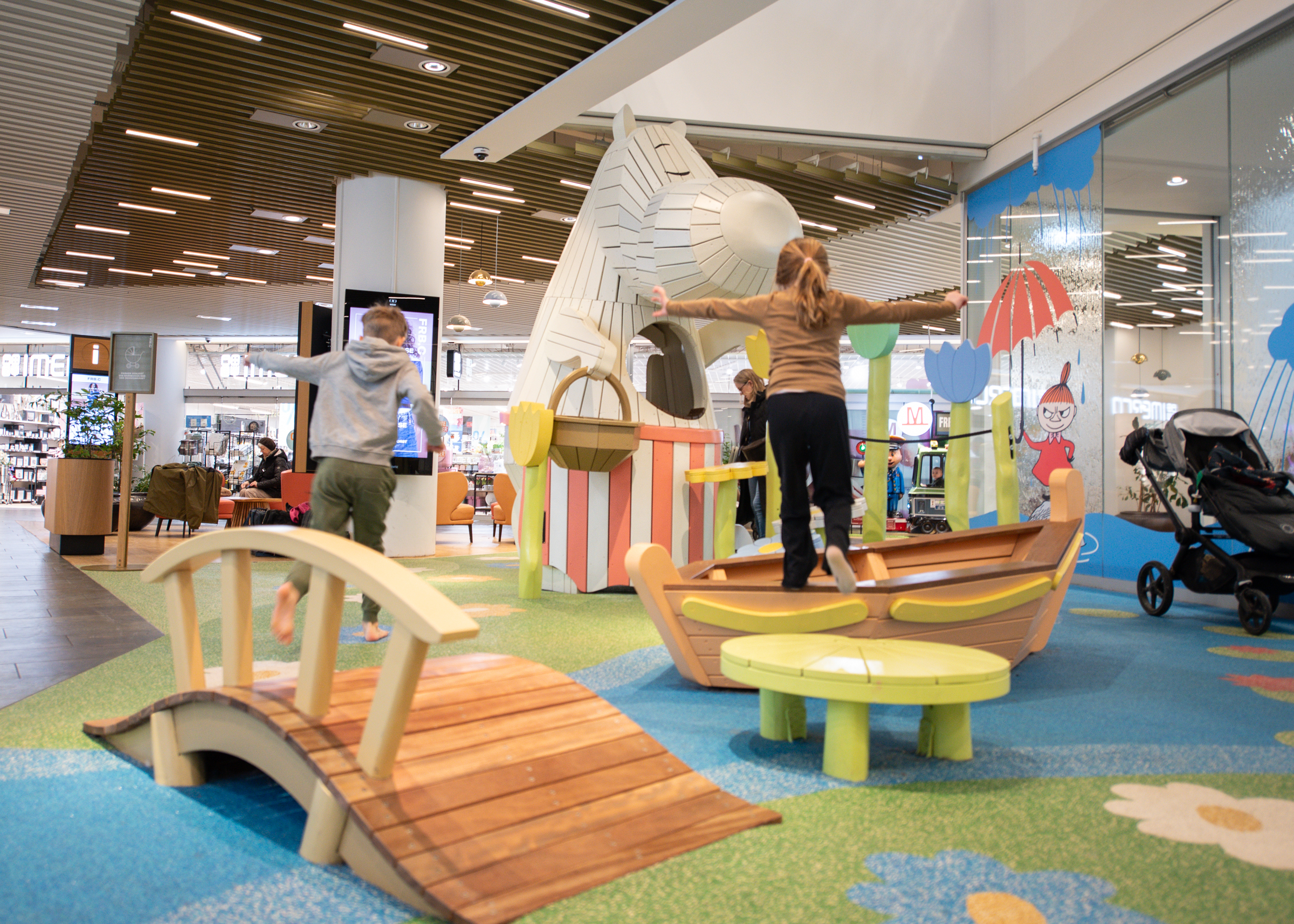 Kids running and playing at Moomin themed playground