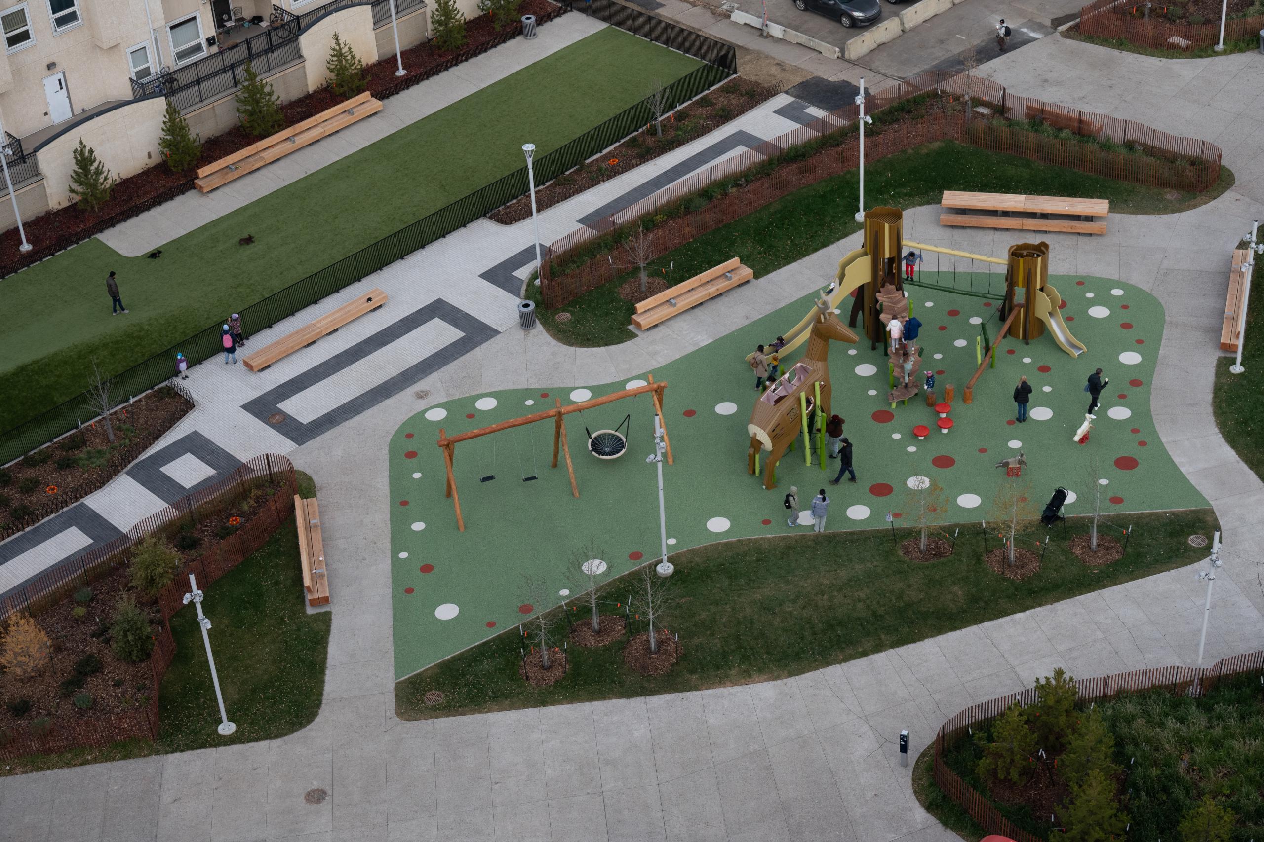 Deer playground and landscape at park seen from above
