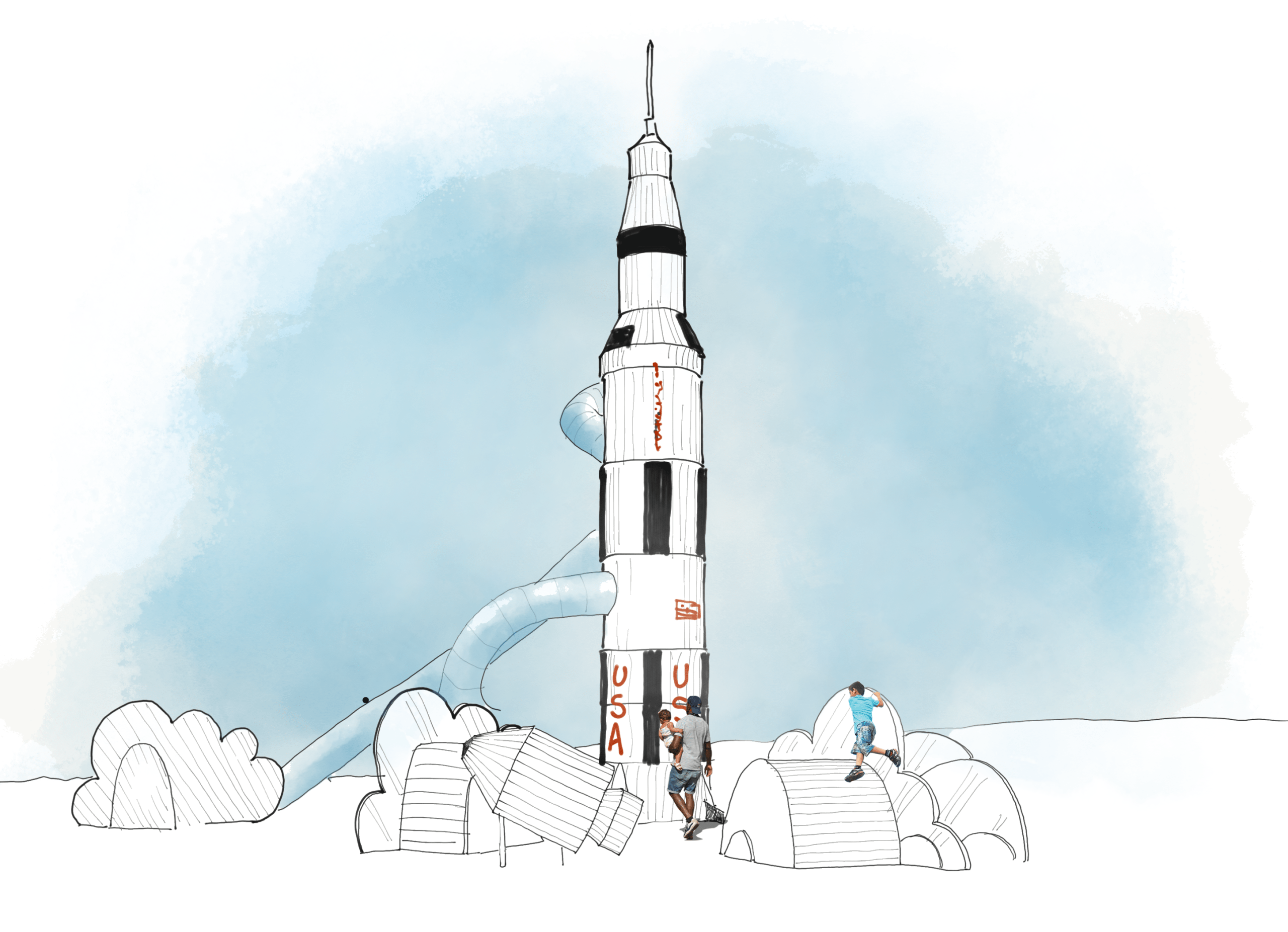Handdrawn sketch of playground rocket
