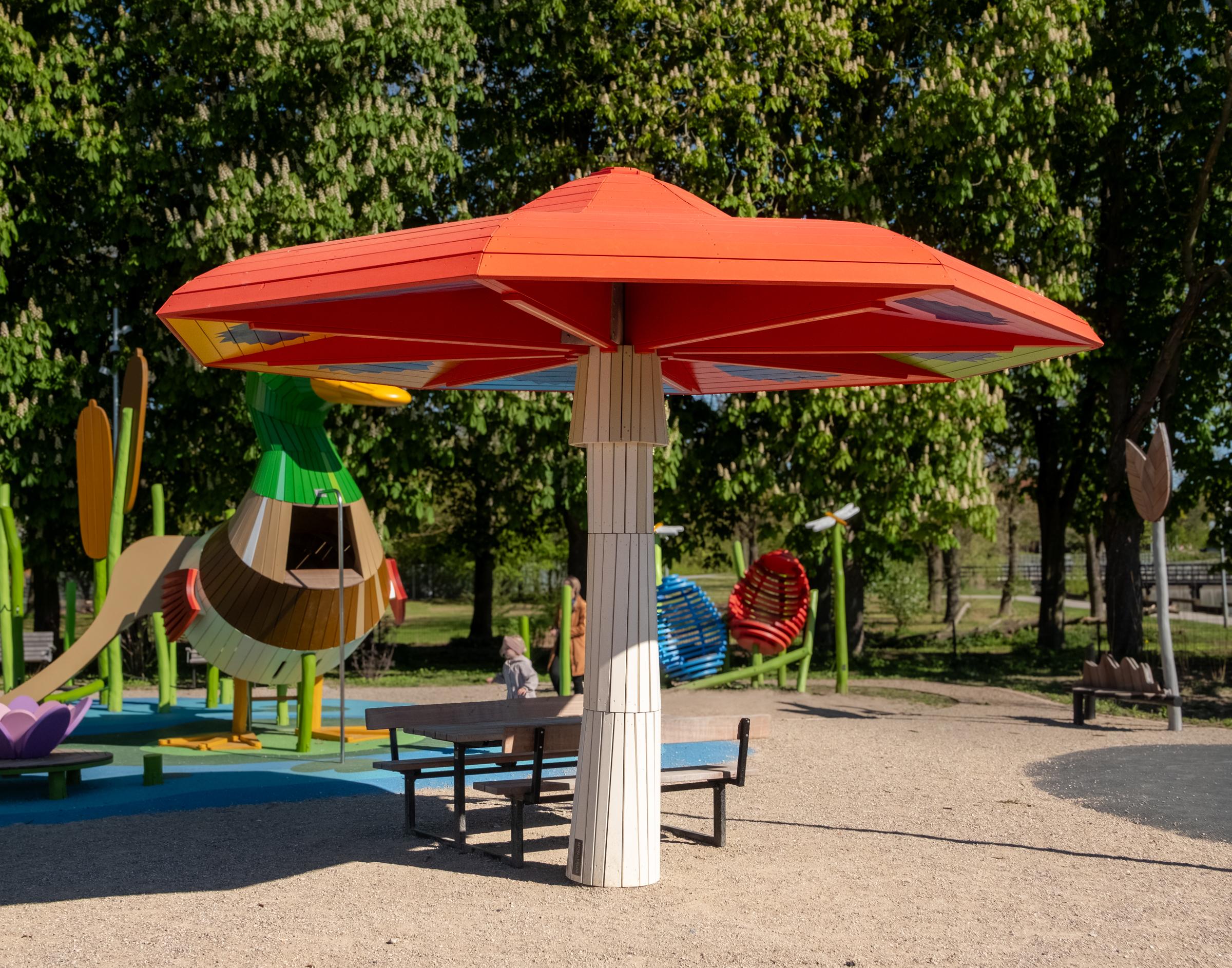 Mushroom-shaped canopy at playground