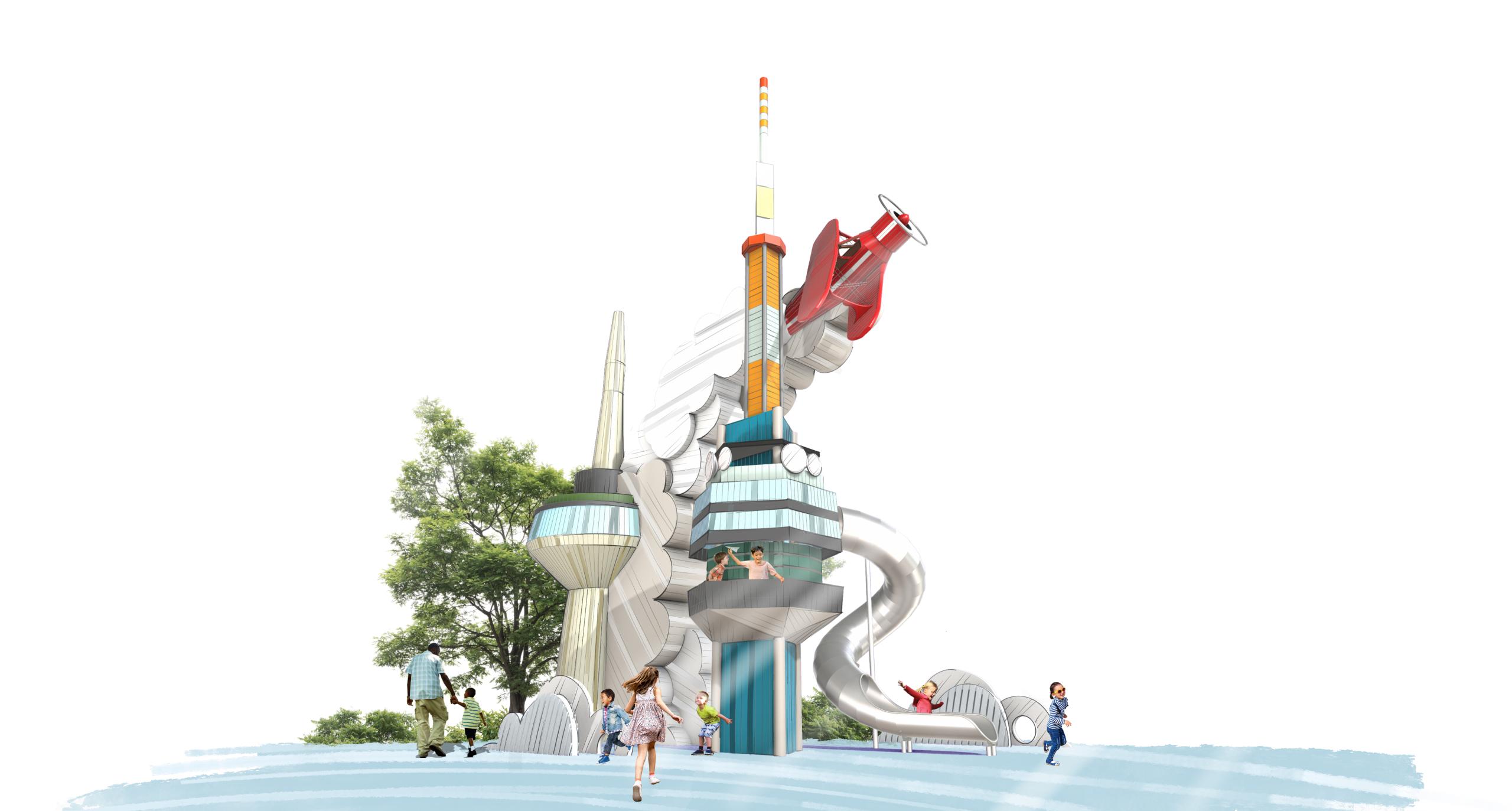 Rendered visualisation of aviation-themed creative playground
