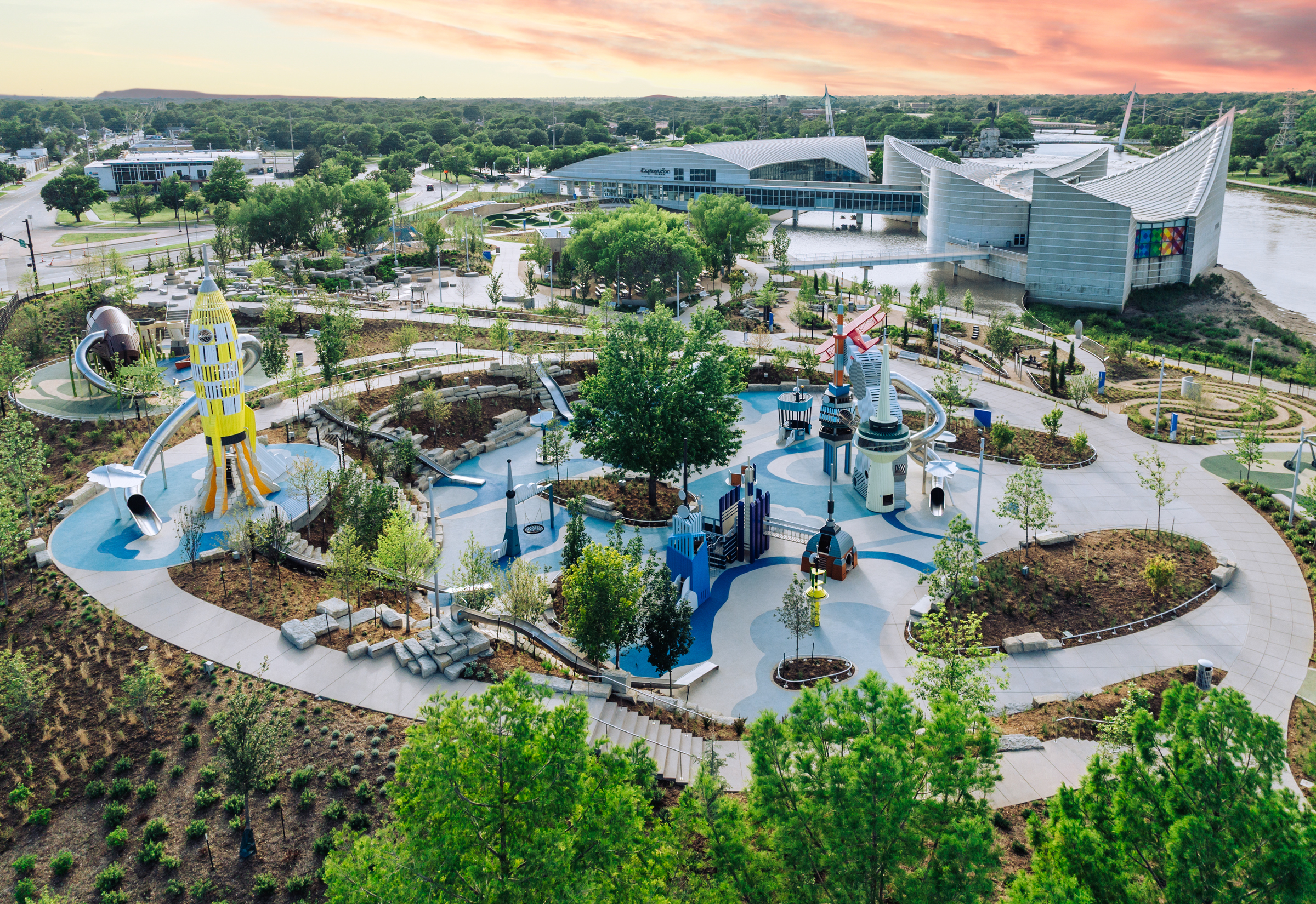 A drone shot overview of the whole Exploration Place area