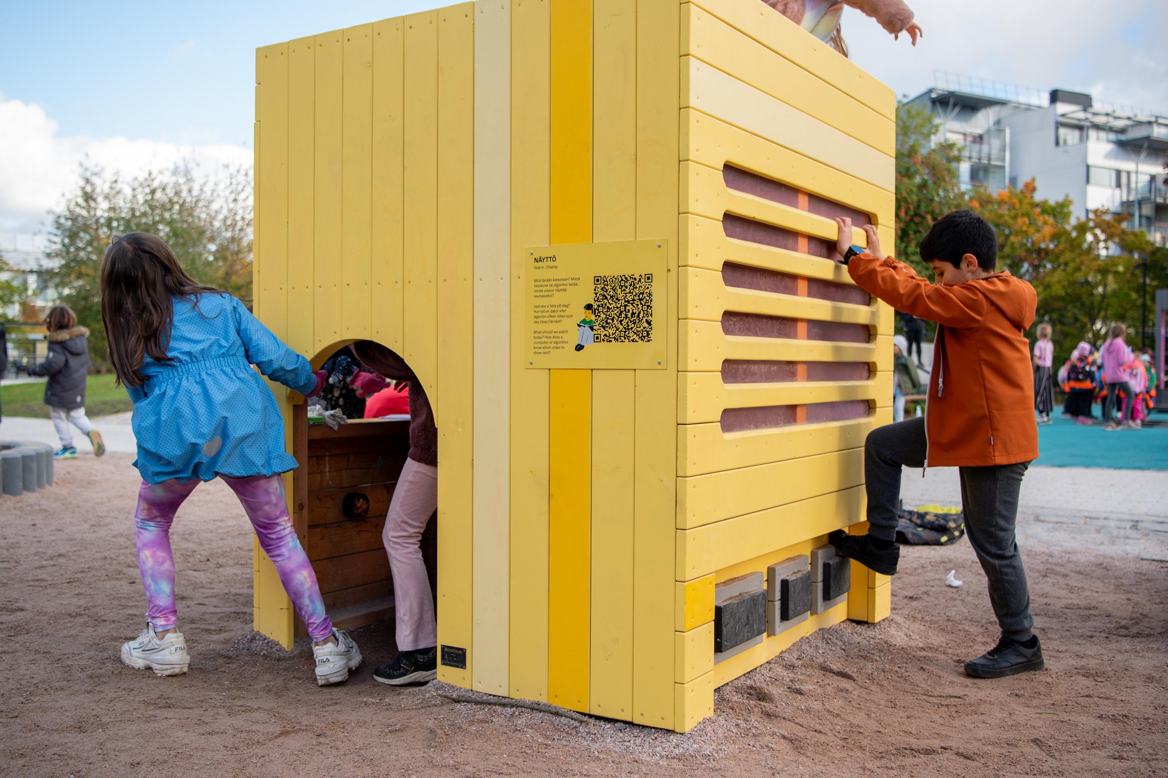 Kids playing on play house