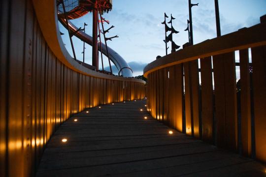 Accessible ramp at playground with lights