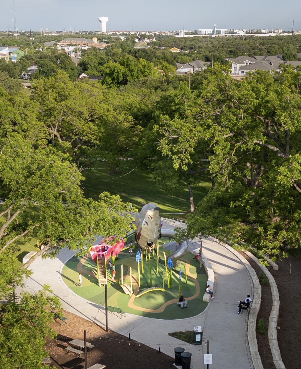 Drone shot of mockingbird playground from above