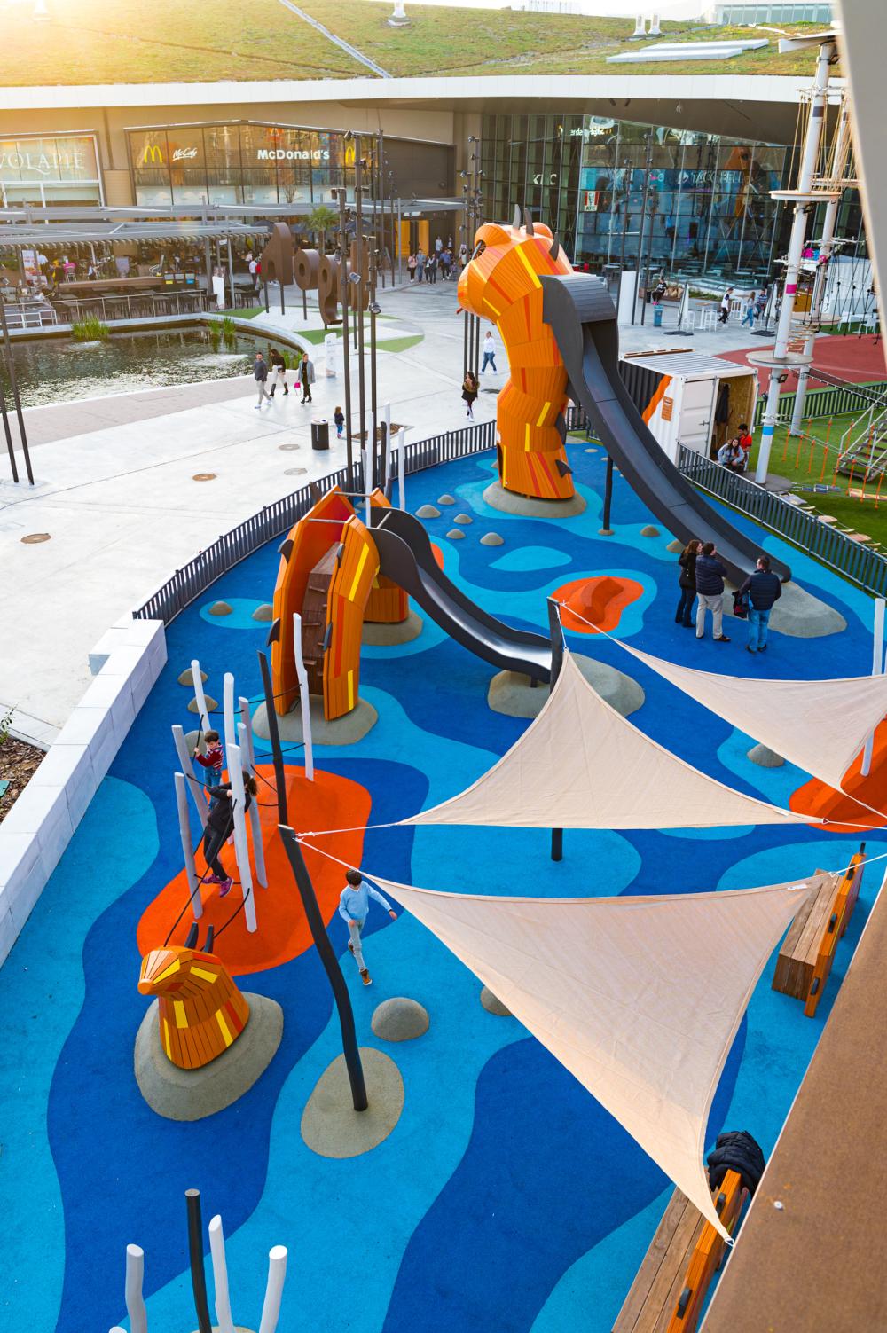 Aerial view of colourful sea dragon playground