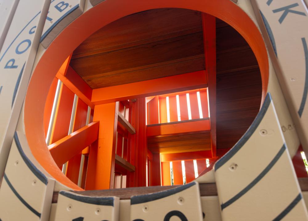 Opening into playground tower